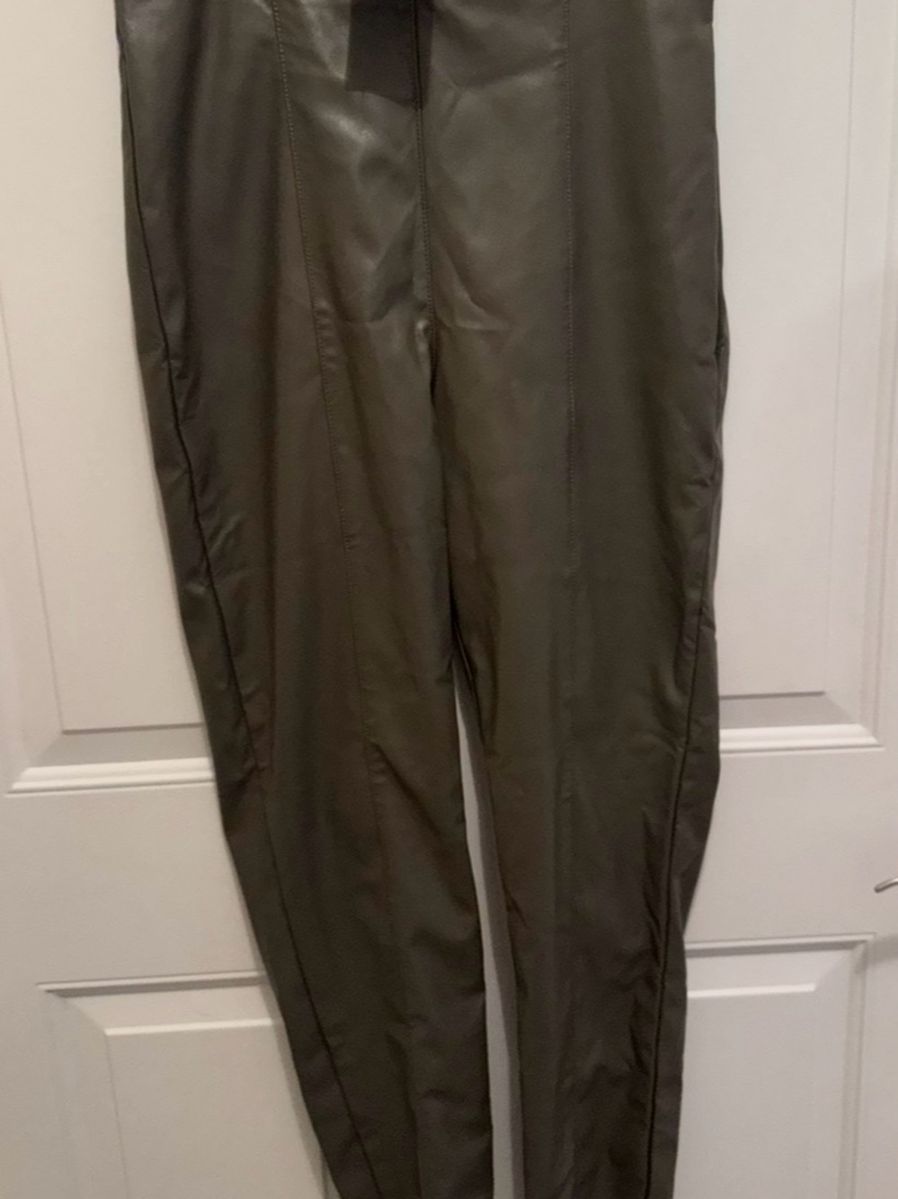 H&M Women's Olive Green Faux Leather Pants-6